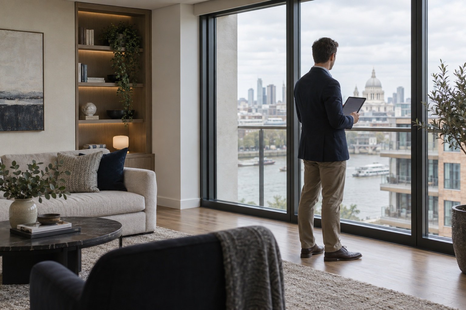 A property manager carrying out a careful apartment inspection